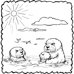 Family Otter Coloring Page